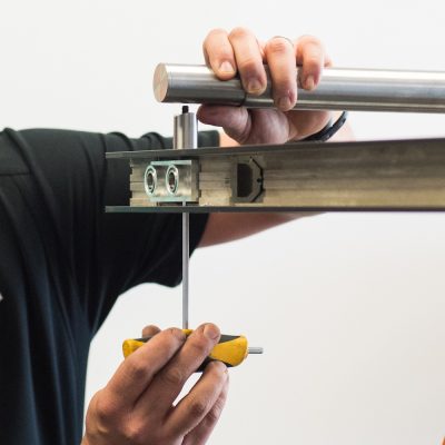 Person building a door